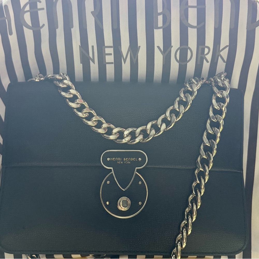 Henri Bendel Black Shoulder Bag with Gold Chain